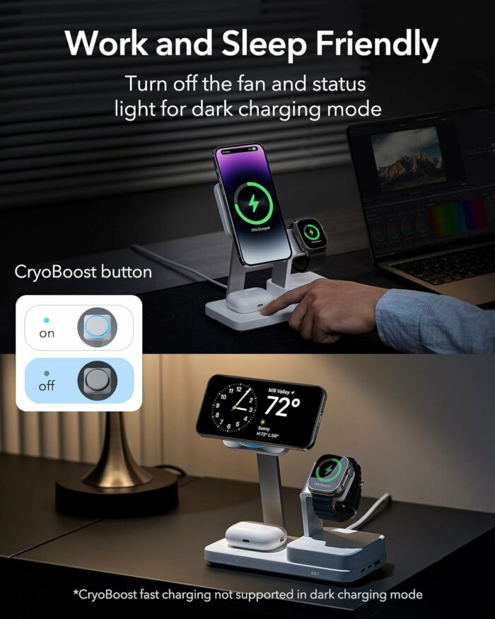 6 in 1 charging station with cryoboost button feature