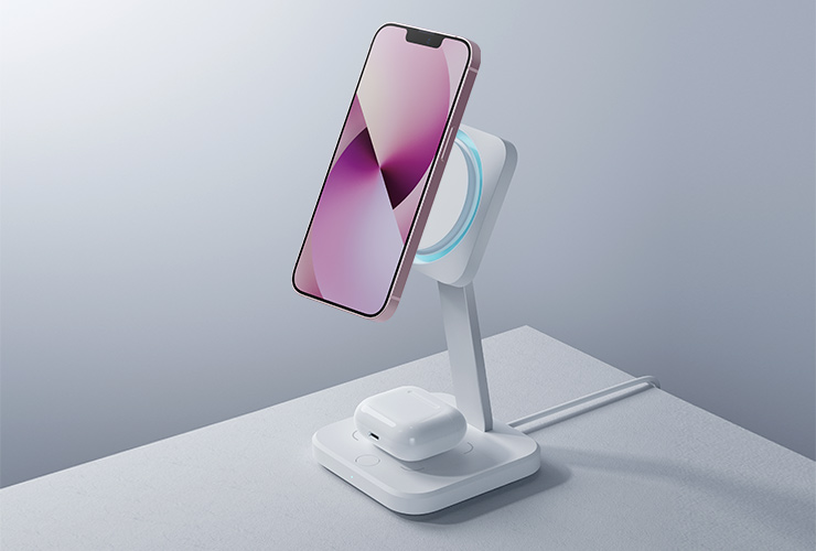 Wireless 2 in 1 charging station with iPhone and Airpods charging convenience