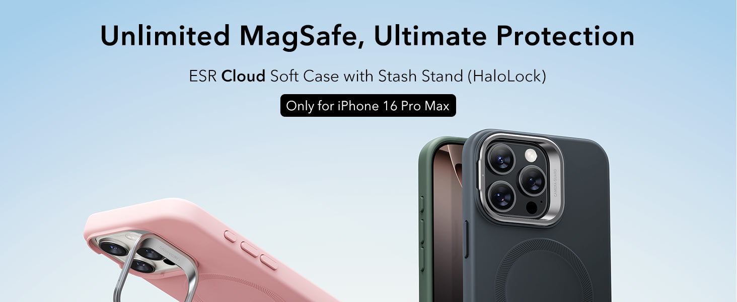 ESR Cloud Kickstand Case for iPhone 16 Pro Max-Black Main Image)