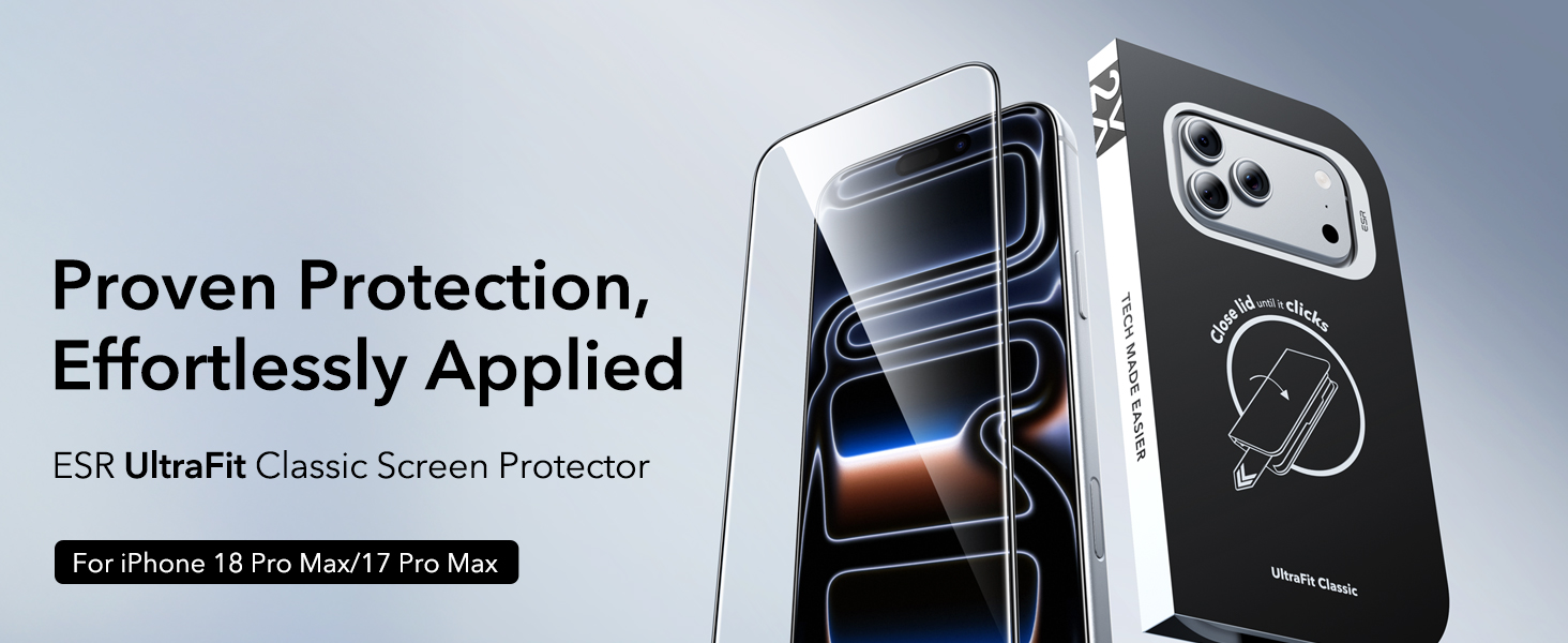 ESR iPhone 18 Pro Max Screen, iPhone 17 Pro Max Protector- Ultrafit Classic Tray