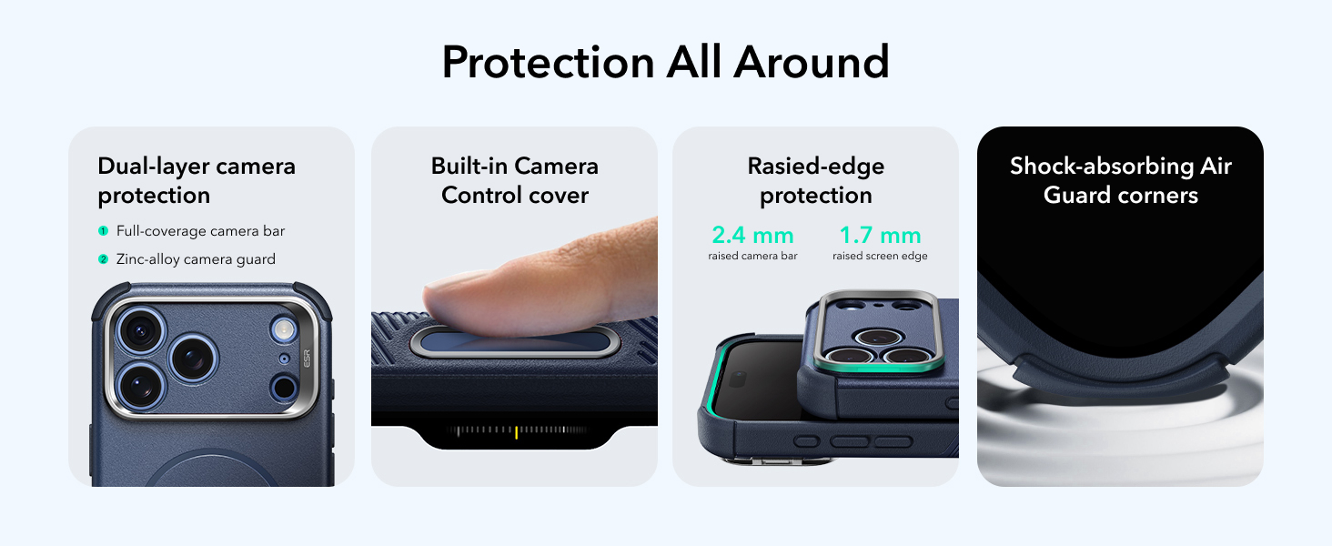 ESR Cyber Tough Magnetic Flex Stand Case with Camera Control Button blue