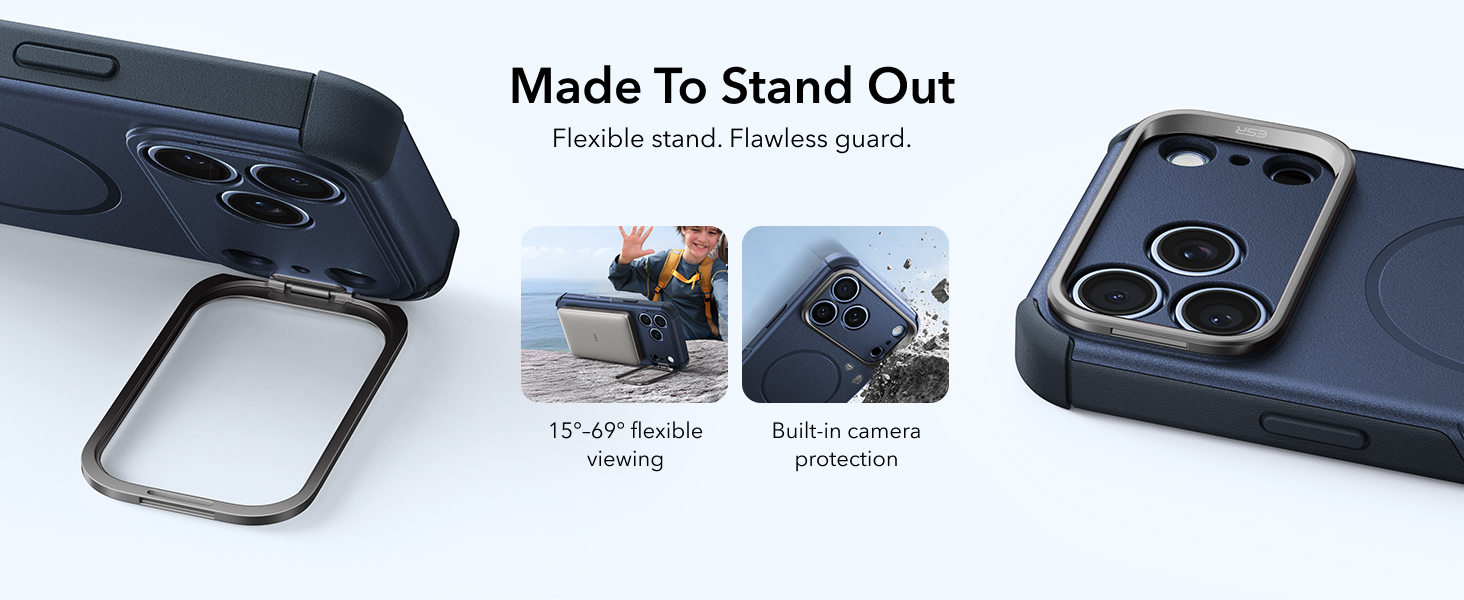 ESR Cyber Tough Magnetic Flex Stand Case with Camera Control Button blue