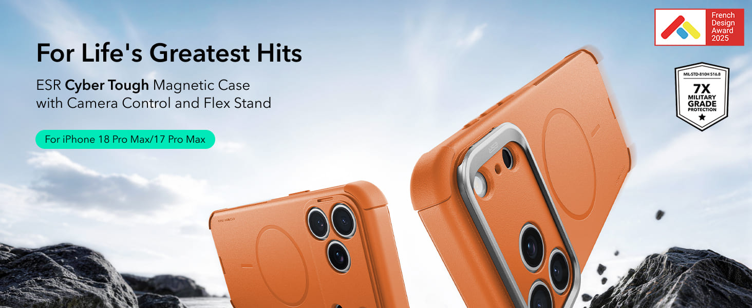 ESR Cyber Tough Magnetic Flex Stand Case with Camera Control Button Orange (10)