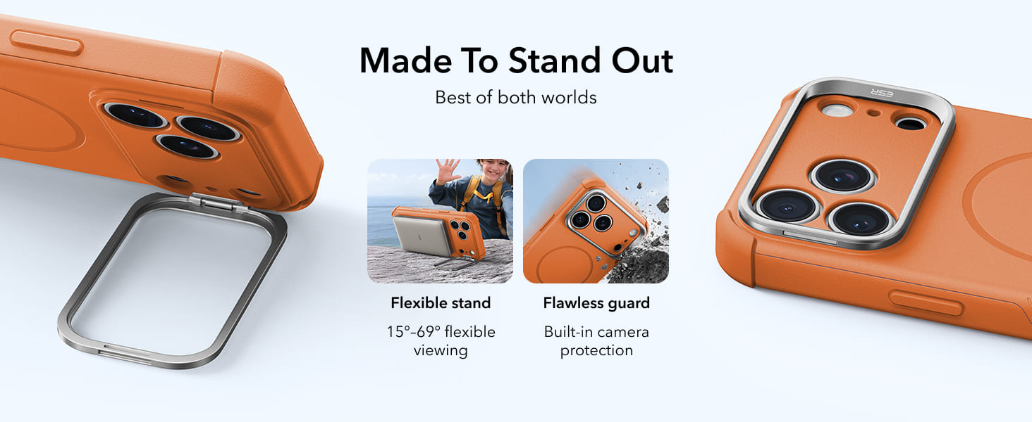 ESR Cyber Tough Magnetic Flex Stand Case with Camera Control Button Orange (10)
