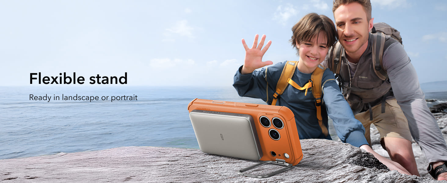 ESR Cyber Tough Magnetic Flex Stand Case with Camera Control Button Orange (10)