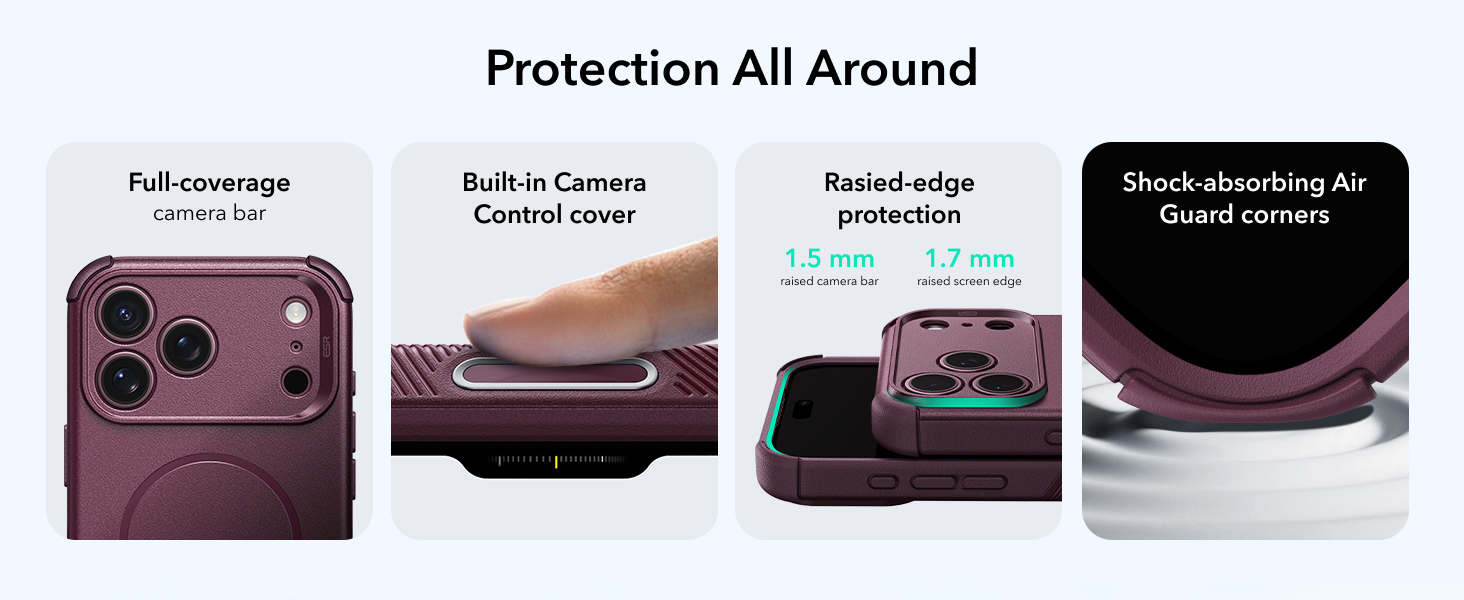 ESR Cyber Tough Magnetic Case with Camera Control Button for iPhone 18/17 Series (Burgundy)