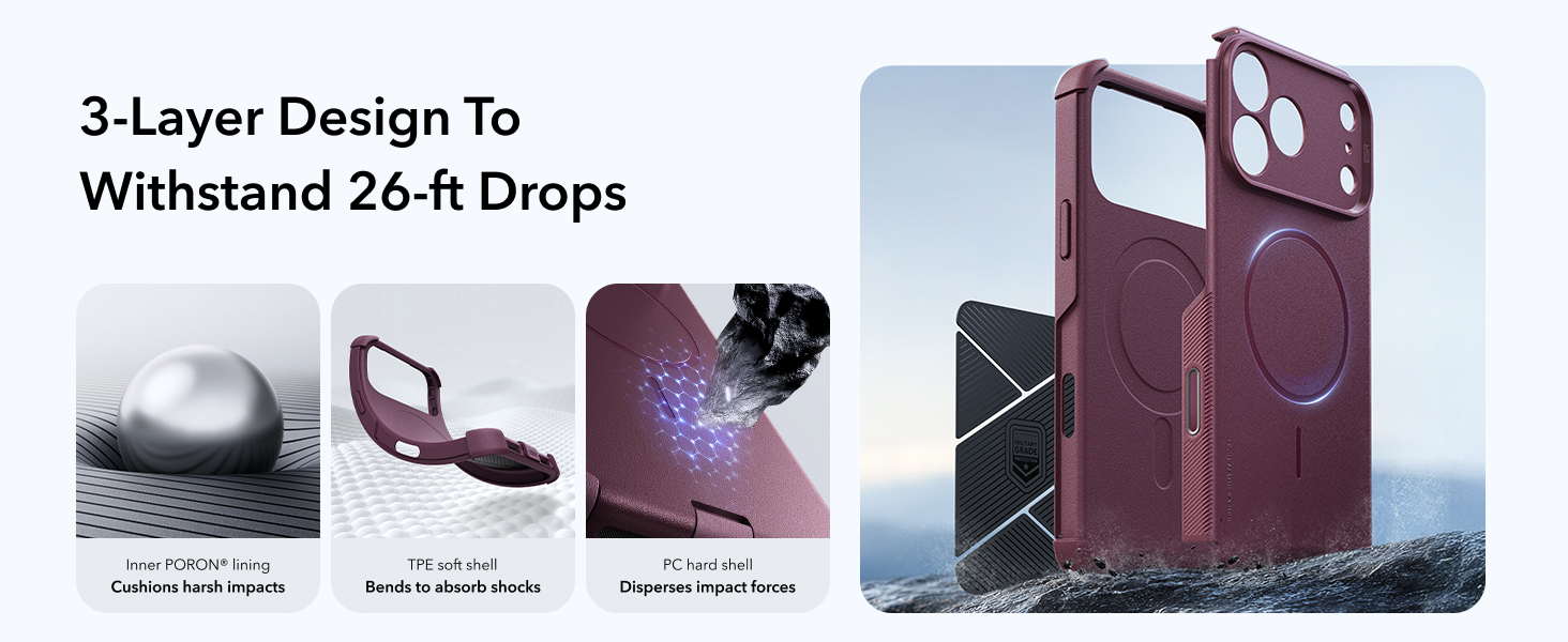 ESR Cyber Tough Magnetic Case with Camera Control Button for iPhone 18/17 Series (Burgundy)