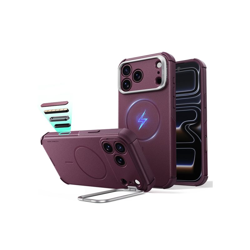 ESR Cyber Tough Magnetic Flex Stand Case with Camera Control Button for iPhone 18/17 Series (Deep Burgundy)